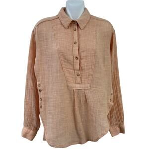 Anthropologie Orange Striped Gauze Button Up Shirt Womens XS